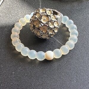 Elegant Silver and Cream Beaded Bracelet